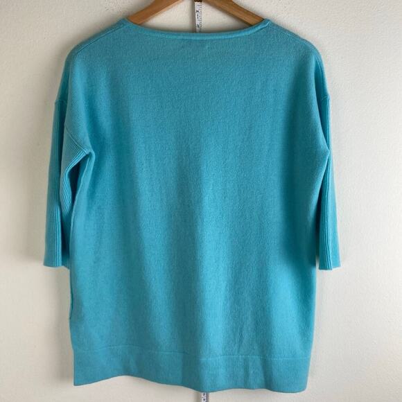Kinross 100% Cashmere Zip Top Size M Aqua Blue Lightweight Dolman Sweater Casual - Picture 6 of 11
